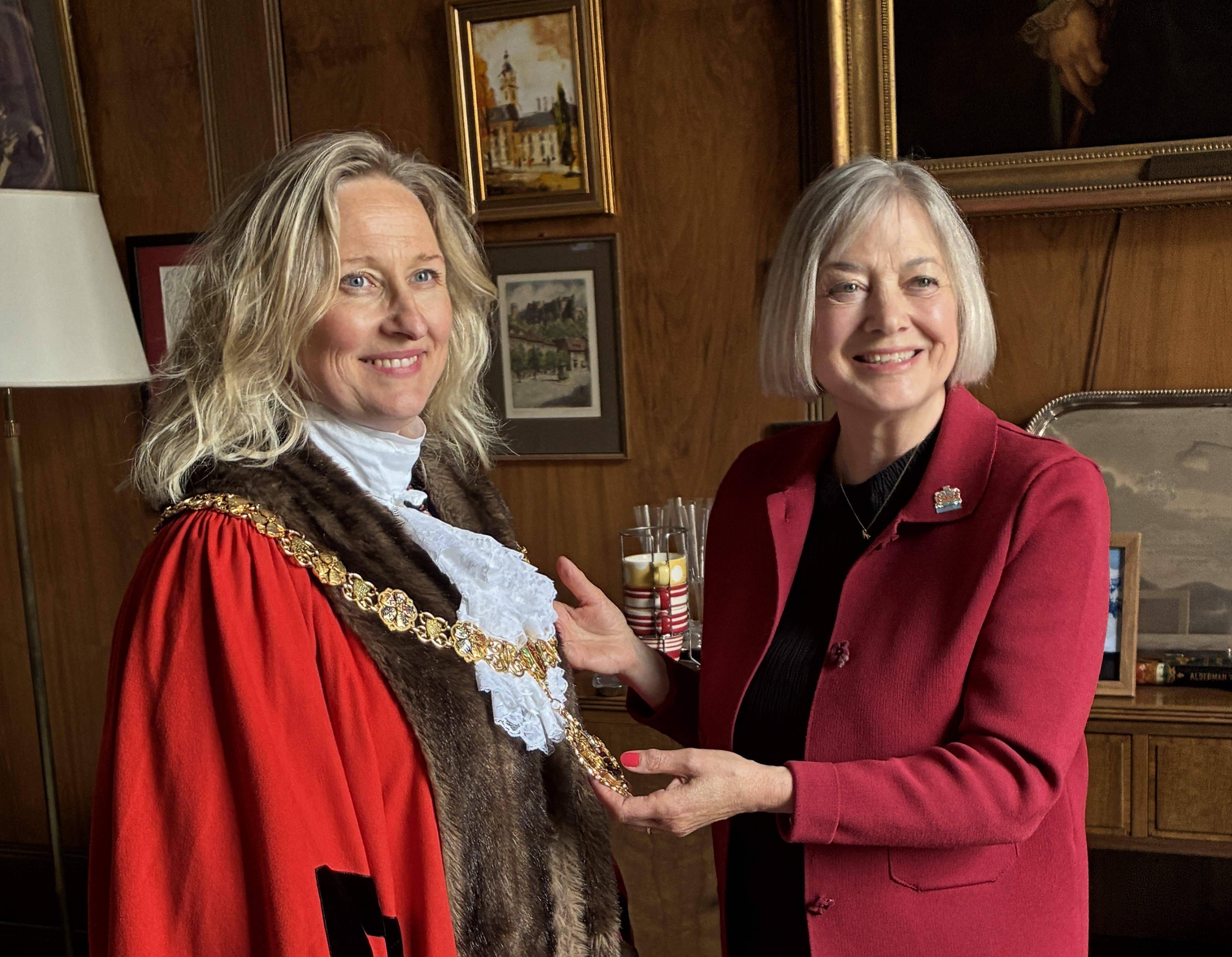 The new Mayor of Cambridge, Cllr Maria Cleminson, with former Mayor Dinah Pounds