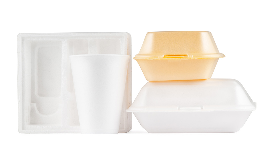 Polystyrene takeaway food packaging