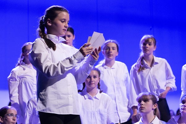 Pupils performing on Corn Exchange stage